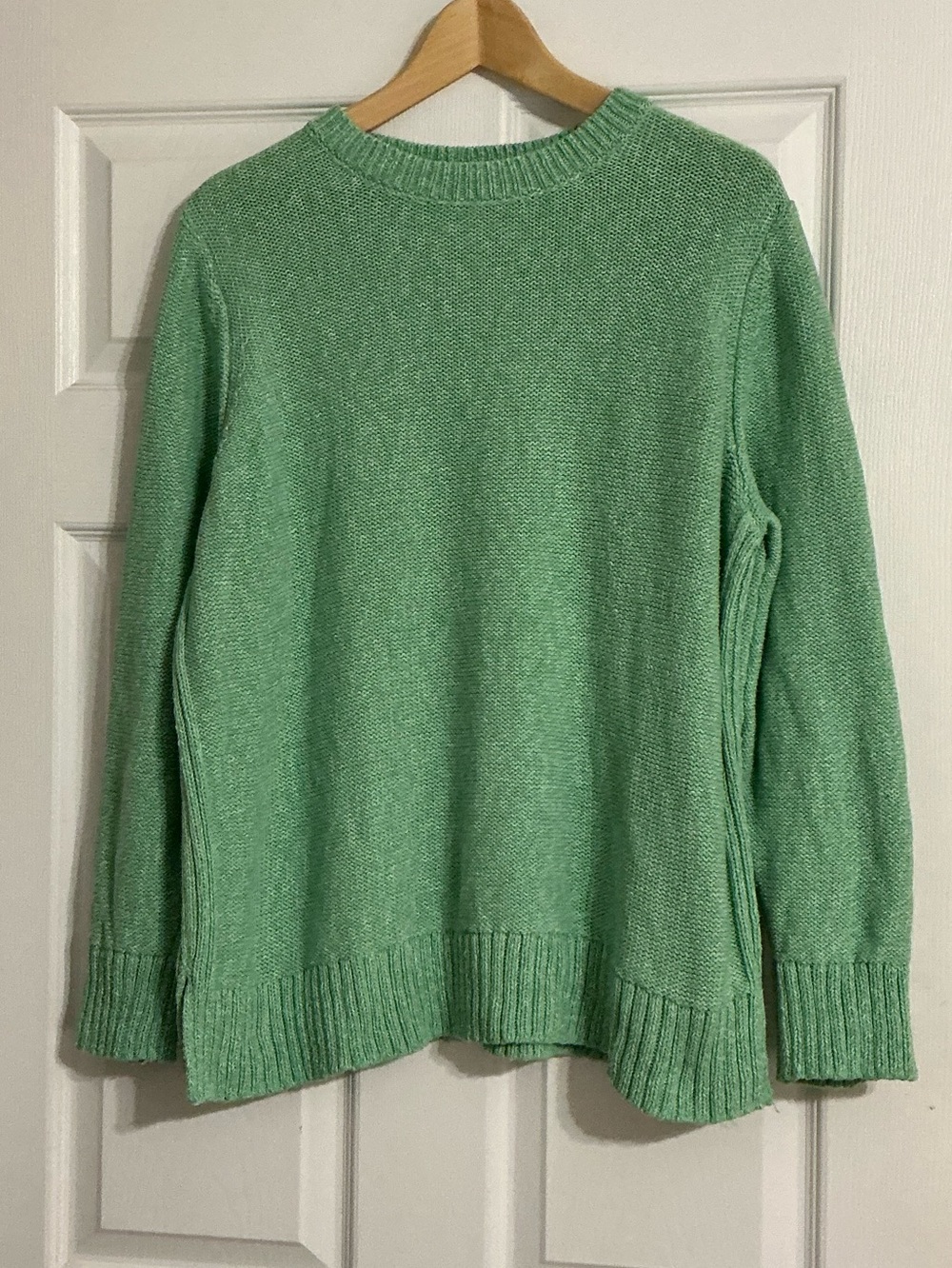 J. Jill Classic Heathered Green Cotton Crewneck Sweater